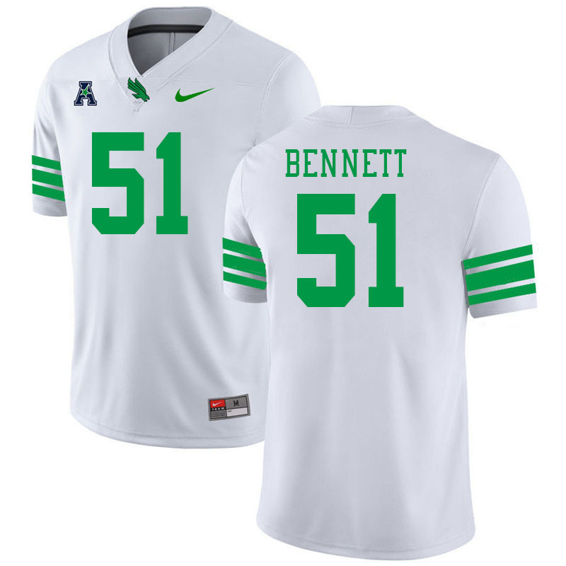 #51 Tristan Bennett North Texas Mean Green College Football Jerseys Stitched-White